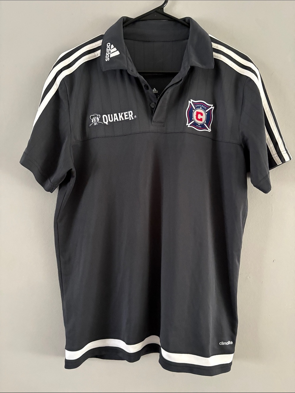 adidas Charcoal White Chicago Fire Soccer MLS Short Sleeve Polo Shirt